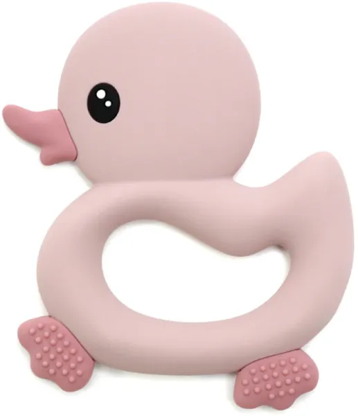 Beißring mit Ente und taktilen Oberflächen, rosa