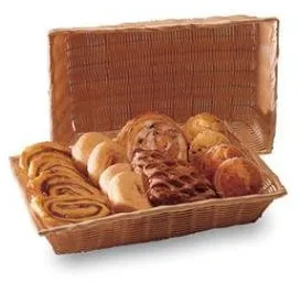 Brotkorb, rechteckig, hellbraunes Kunststoffgeflecht, 41x28x8 cm