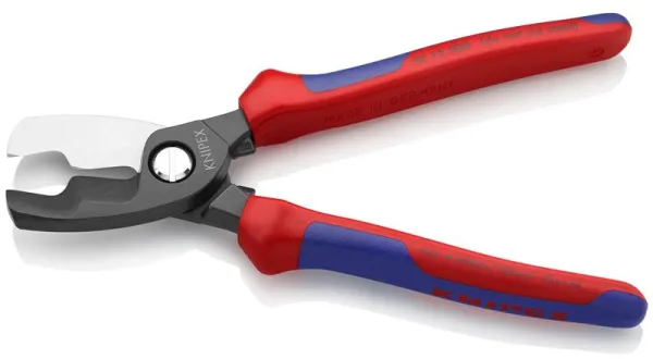 Knipex Kabelschneider mit Doppelschnitt, geschwärzt, mit Mehrkomponenten-Griff 200 mm