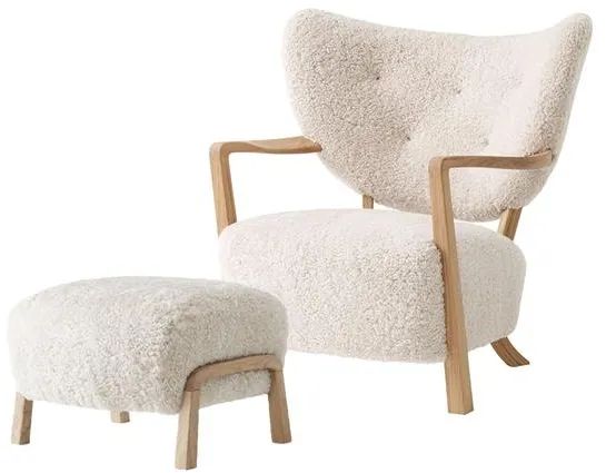 &Tradition Wulff ATD2 Sessel Schaffell Moonlight/Eiche inkl. ATD3 Hocker