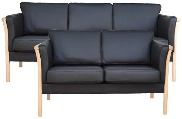 Lene Lux Sofaset 3+2 Pers. - Schwarzes Leder - Mehrere Varianten