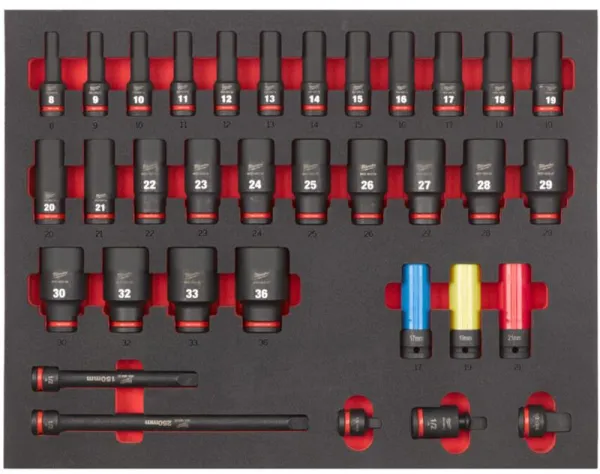 Milwaukee Schlag-Steckschlüsselsatz im Schaum 1/2 Zoll 34-teilig