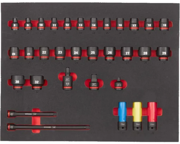 Milwaukee Schlagsteckschlüsselsatz im Schaum 1/2 Zoll 32-teilig